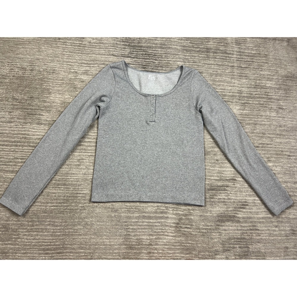 Fct with love BASICS Henley Women XL Gray Long Sleeve Ribbed Scoop Neck J4K9264C